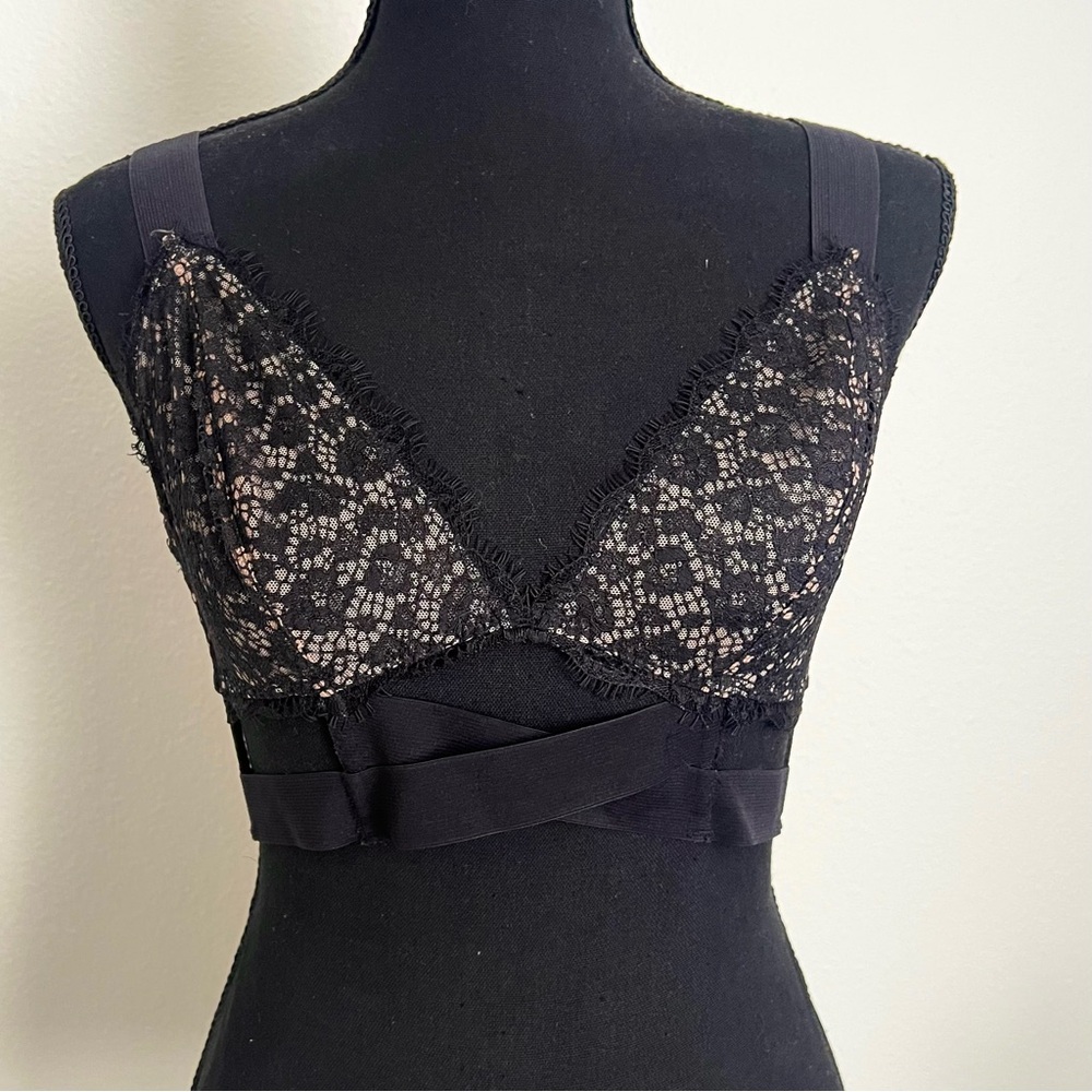 Victoria's Secret Very Sexy Lace Strappy Cage Bra Bralette - Black/Beige, Medium